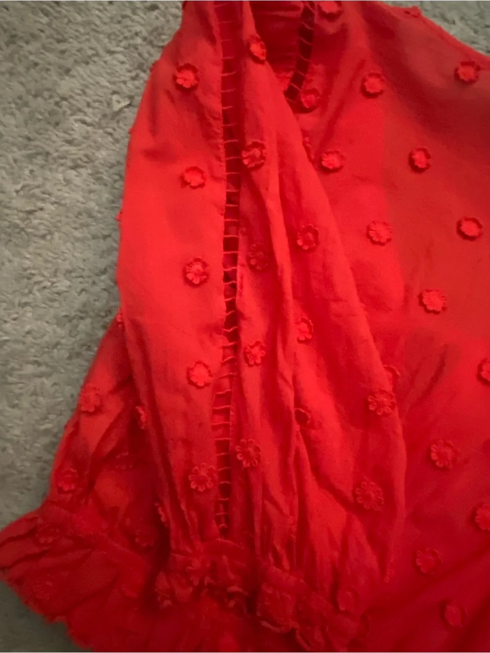 FARM Rio Vibrant Red Embroidered Puff-Sleeve Blouse